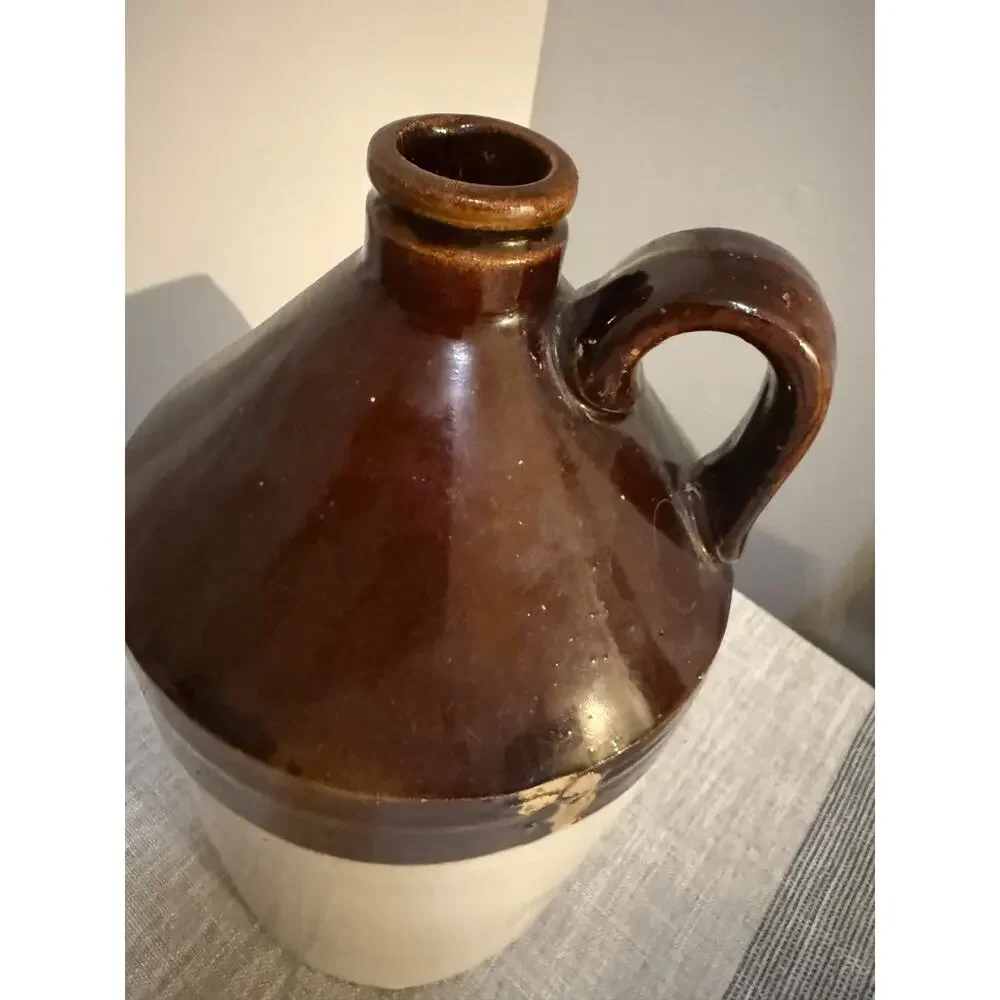 🏺 Antique Stoneware Jug Crock Brown & Cream Primitive Farmhouse Decor 12
